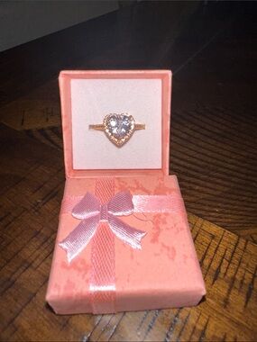 Gold Plated Heart Halo Ring with Clear Stone